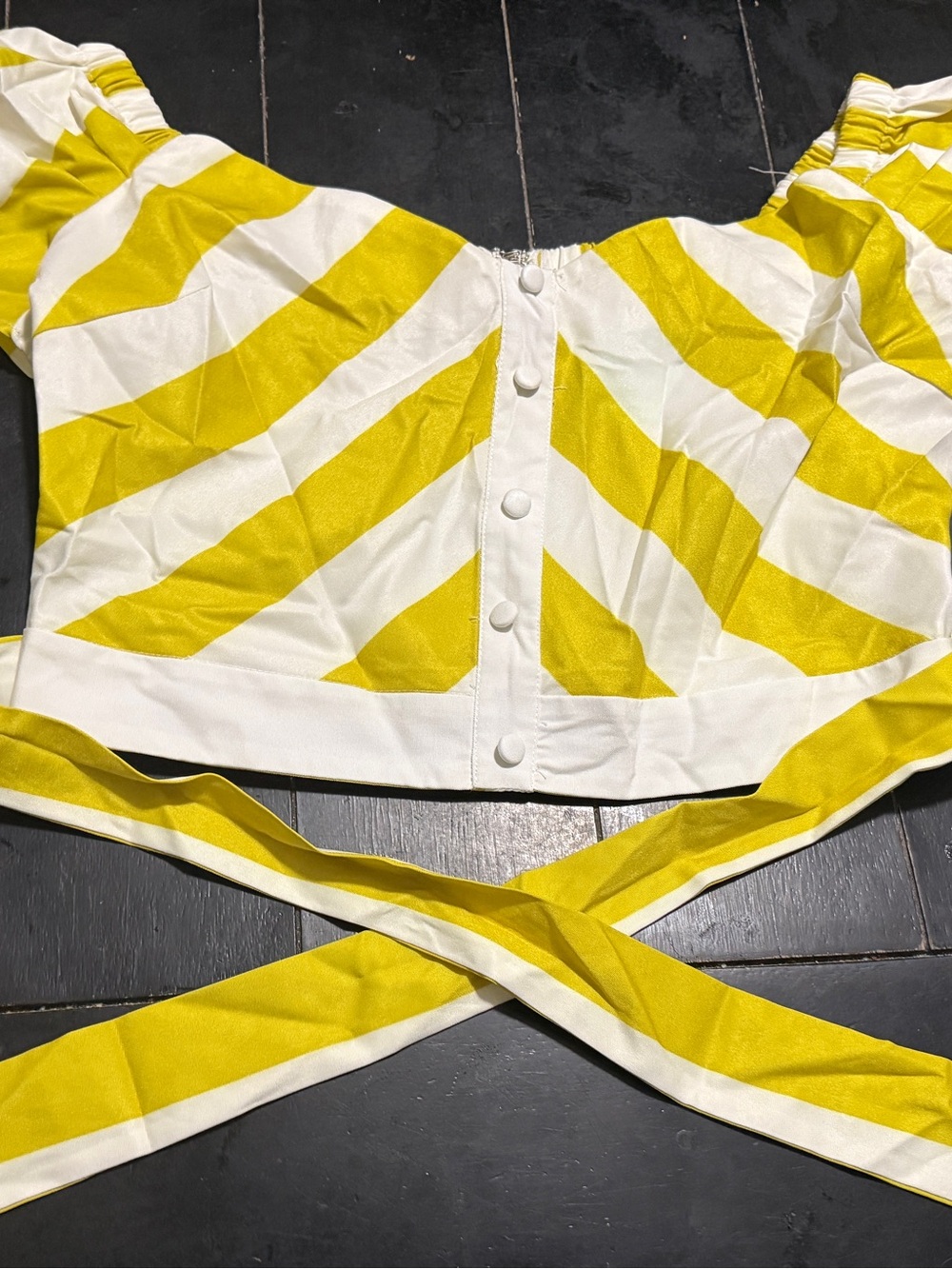 Yellow & White Striped Off-Shoulder Tie-Back Crop Top